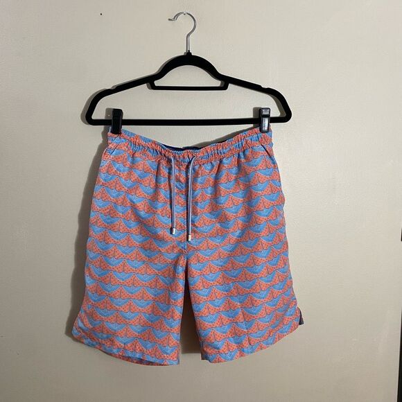 Peter Millar Men’s Size Small Hawaiian Swim Trunks Blue Patterned Board Shorts - Picture 3 of 7